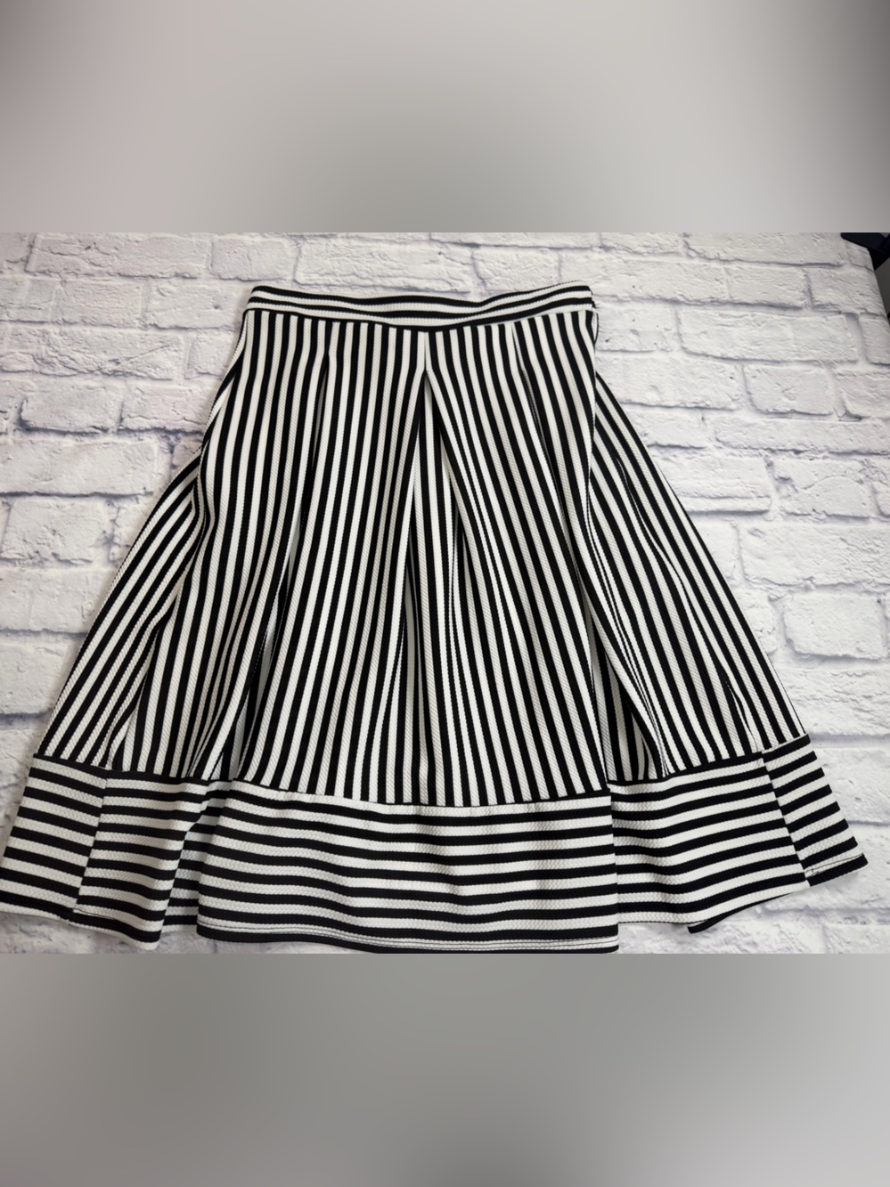 Faith and Joy Black & White Striped Midi Skirt. Size Large. Boutique.